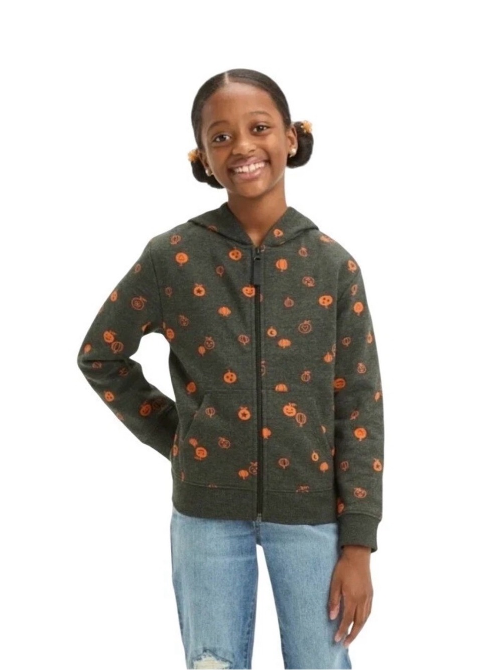 Cat & Jack Grey Pumpkin Print Zip Hoodie Girls XL NWT